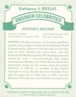 1993 Imperial Embassy & Regal Snooker Celebrities #NNO Stephen Hendry Back